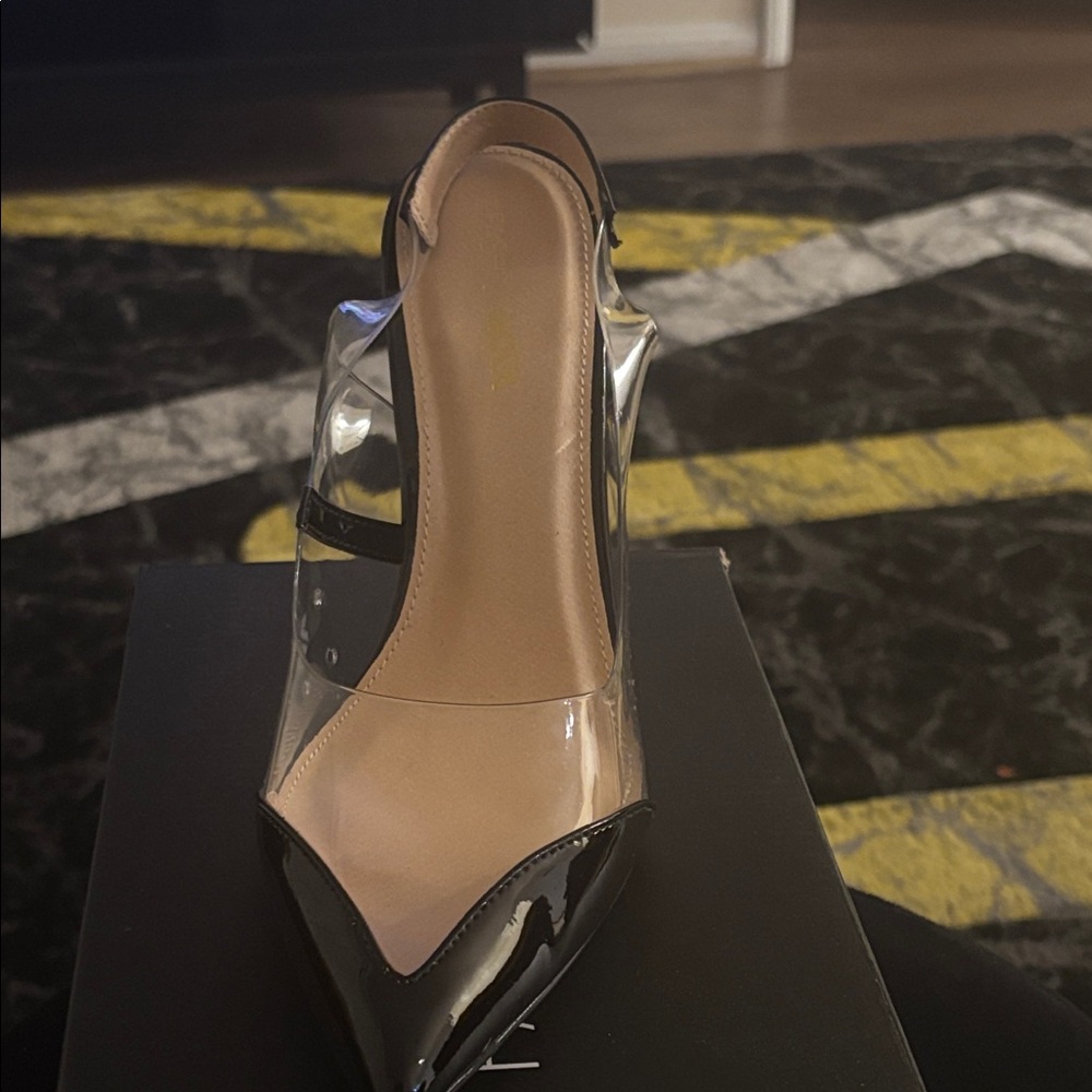 Fashion Nova Black and Transparent Heels